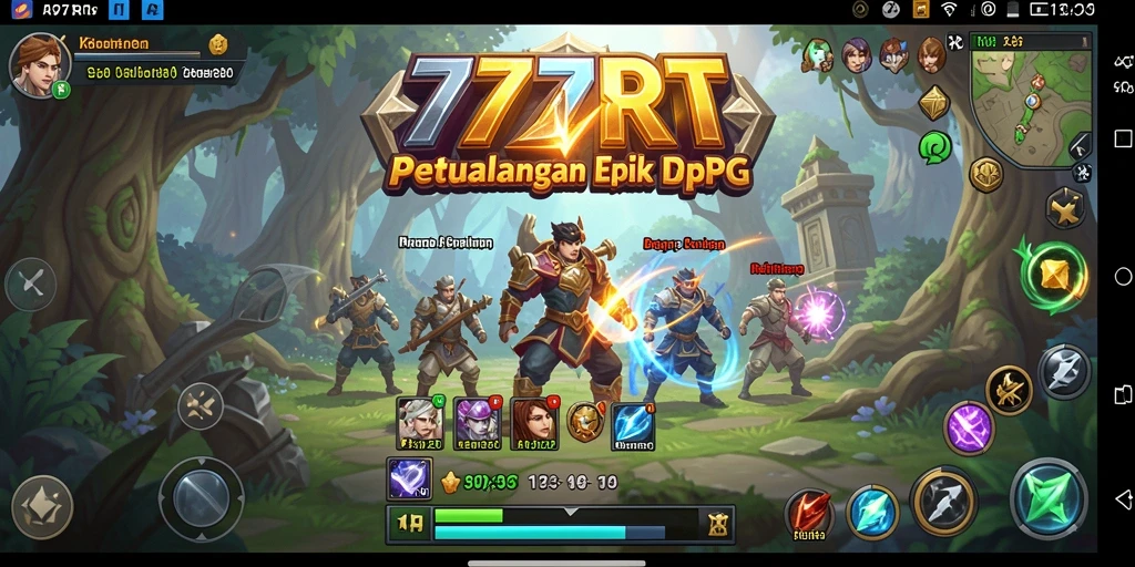 Screenshot gameplay 777RT yang menampilkan pertarungan epik dan eksplorasi.