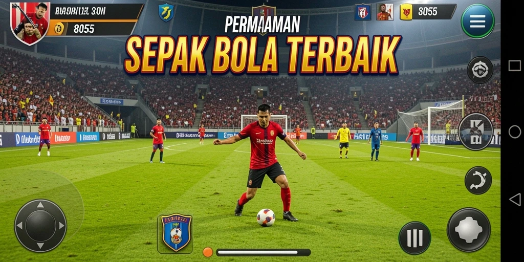 Tangkapan layar fitur gameplay seru dari 8055 dengan aksi sepak bola.