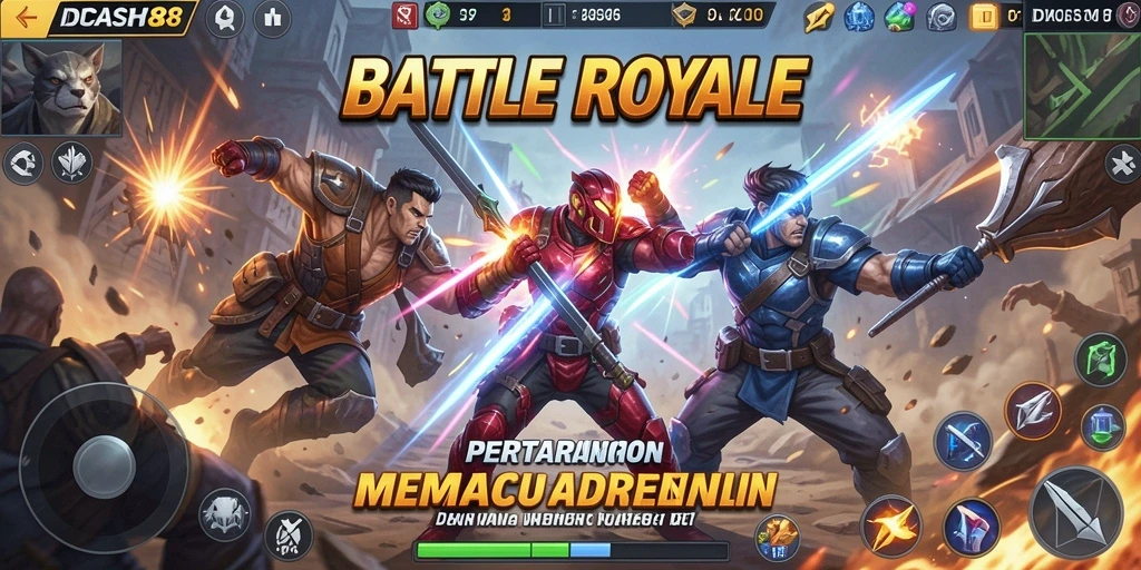 Tampilan aksi mendebarkan dalam game Battle Royale IDCASH88.