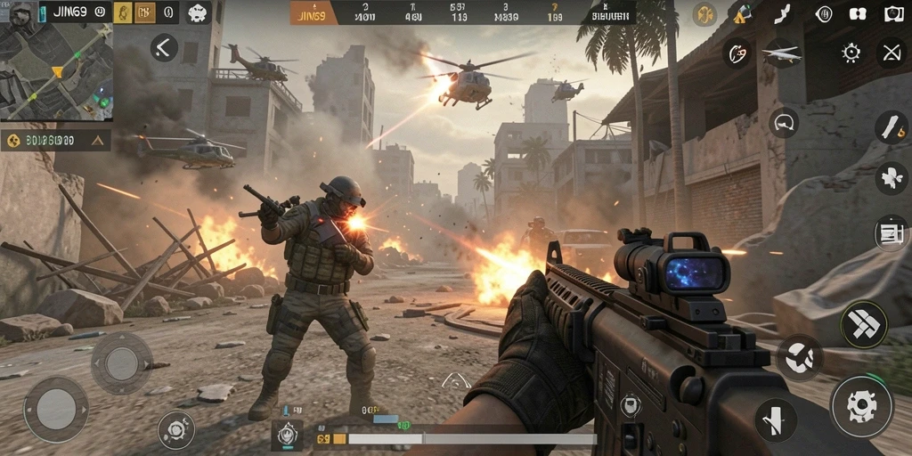 Tampilan screenshot dari gameplay menegangkan di <strong>JIN69</strong>, menunjukkan aksi tembak-menembak yang intens.