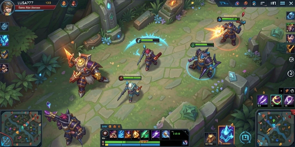 Gameplay mendebarkan dalam LUSA777 saat bertempur di arena MOBA.