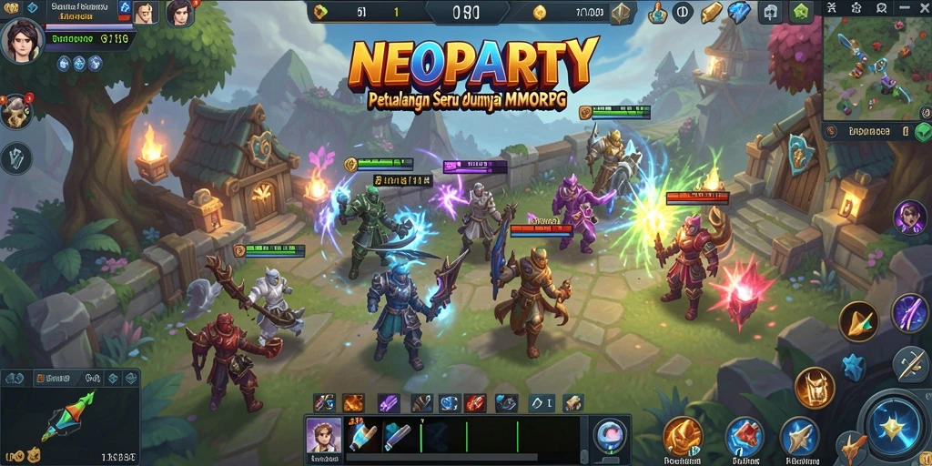 Gameplay seru dalam NEOPARTY dengan karakter yang berpetualang.